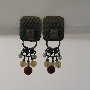 Artisan Dangle Clip On Earrings with Beads 1"